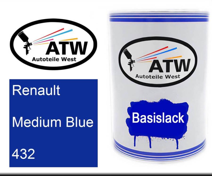 Renault, Medium Blue, 432: 500ml Lackdose, von ATW Autoteile West.